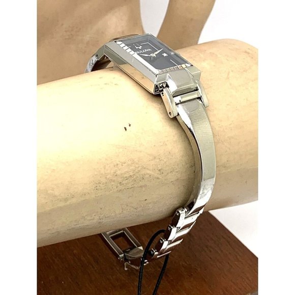 Bulova Women's Watch 96P209 Silver Tone Black Mother of Pearl Dial Diamond 18mm - Picture 7 of 10